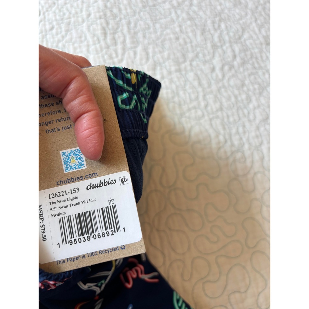 Chubbies Mens The Neon Lights 5.5 Inseam Swim Trunks Navy Blue Size Medium - Picture 6 of 6
